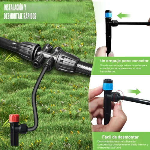 Miniatura 6 de Sistema de riego por goteo de 230 pies para jardín con 40 boquillas y emisores, sistema de riego de jardín con tubo de 1/2" y 1/4" y accesorios