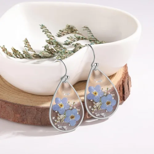 Miniatura 2 de Forget-Me-Not and Queen Anne's Lace Pressed Wildflower Earrings Pressed Flower Earrings Handmade Drop and Dangle Earrings Gift for Woman