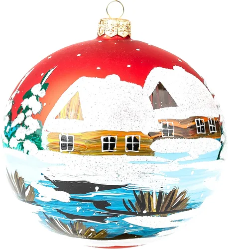 Miniatura 59 de Adorno navideño de capilla azul con soporte, bola de vidrio soplado polaco pintada a mano, bola extra grande de 8 pulgadas/200mm, adorno de fe eterna