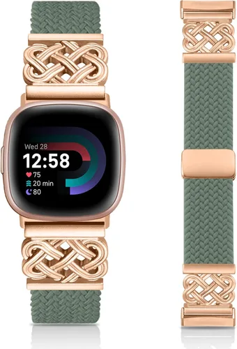Miniatura 16 de Correa trenzada compatible con Fitbit Versa 4 bandas para mujer/Versa 3/Sense 1/Sense 2, cierre magnético, tela de nailon con correas de hebilla
