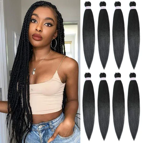 Alrence Cabello estirado para hacer trenzas, trenza larga de 30 pulgadas, 8 paquetes, extensiones profesionales de trenzado de cabello sintético, 1b#