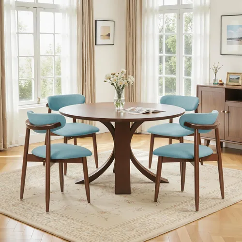 Miniatura 27 de CHUN YI Juego de 2 sillas de comedor tapizadas de madera maciza, sillas auxiliares de cocina de tela moderna de mediados de siglo con respaldo Beige