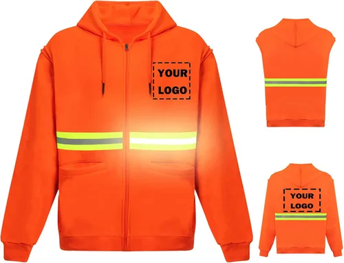 Miniatura 22 de Hi Vis - Sudadera de seguridad con capucha y manga extraíble, forro polar de alta visibilidad, chaqueta de trabajo Negro - Estilo 4