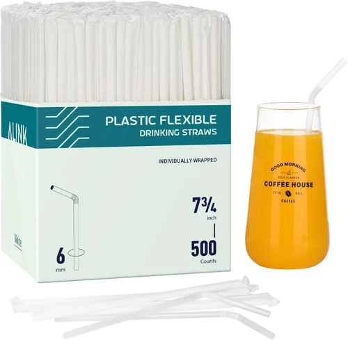 Miniatura 10 de ALINK Paquete de 100 pajitas flexibles transparentes para beber, pajitas flexibles de plástico desechables, 7.75 x 0.23 pulgadas
