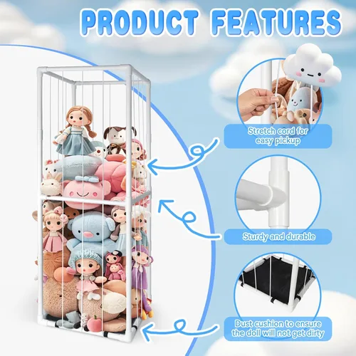 Miniatura 2 de Almacenamiento de Zoológico de Animales de Peluche - Organizador Alto de Juguetes de Material PVC con Cordones Elásticos y Estante, Casa