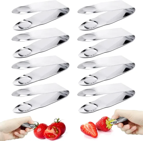 Miniatura 8 de 4 piezas de acero inoxidable fresa Huller, removedor de tallo de fruta, herramienta de cocina para bayas de tomate cherry, plata