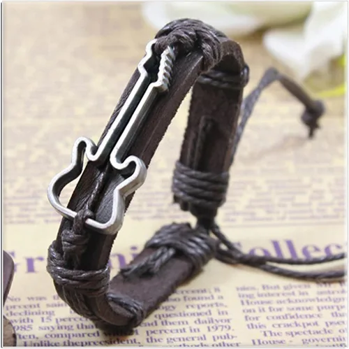 Miniatura 3 de Xusamss Punk aleación guitarra patrón cuero cordón cuerda pulsera