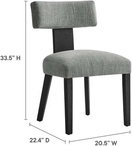 Miniatura 3 de Modway Nalani - Juego de 2 sillas de comedor sin brazos en tejido jaspeado, gris y negro, sillas auxiliares contemporáneas con patas de madera