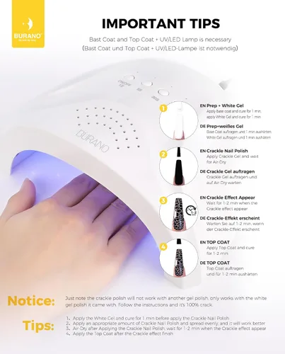 Miniatura 6 de BURANO Juego de esmaltes de uñas de gel Crackle - Blanco y negro, secado al aire y lámpara LED necesaria
