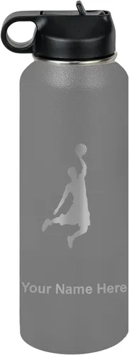 Miniatura 37 de LaserGram Botella de agua personalizada, hombre haciendo slam dunk de baloncesto, de acero inoxidable, de doble pared con aislamiento al vacío