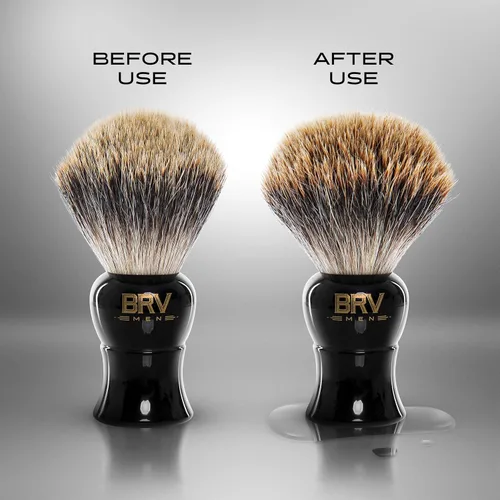 Miniatura 7 de BRV MEN Pure Badger Brocha de afeitar grande (nudos de 0.945 in) - Mango de resina pesada - Uso con maquinilla de afeitar de seguridad de doble Negro