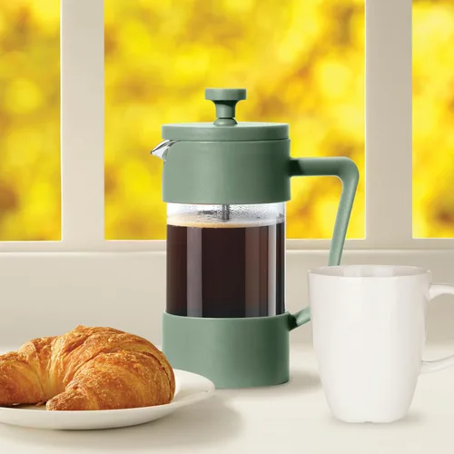 Miniatura 4 de Oggi Cafetera de prensa francesa (12 onzas) - Vidrio de borosilicato, prensa de café, prensa francesa de una taza, capacidad de 3 tazas, oliva