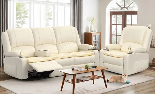 Miniatura 42 de Yolsali Sofá reclinable, sofá reclinable manual de 3 plazas con cojín de 2 niveles, sofás reclinables para sala de estar con consola removible