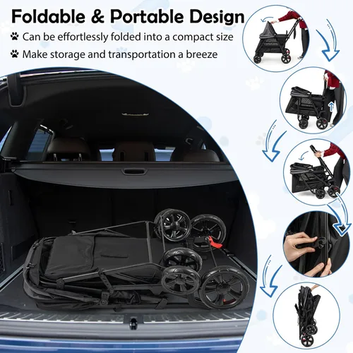 Miniatura 7 de Giantex Cochecito para perros con entrada baja y acceso a rampa, cochecito para gatos con ruedas todo terreno bloqueables y que absorben los golpes