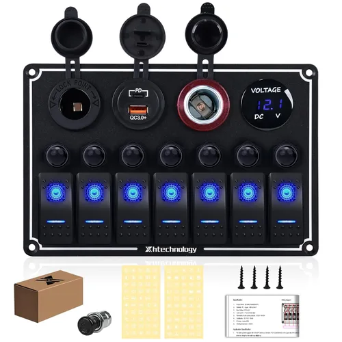 Miniatura 11 de Panel de Interruptores de Palanca Impermeable de 8 Posiciones con Cargador USB Dual y Voltímetro - Protección contra Sobrecarga para RV, Marina