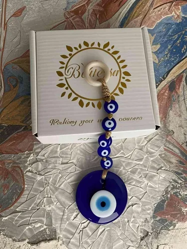 Miniatura 6 de Amuleto de cristal azul de 7.9 pulgadas con amuleto turco griego de nazar de buena suerte, adorno colgante hecho a mano para el hogar, oficina