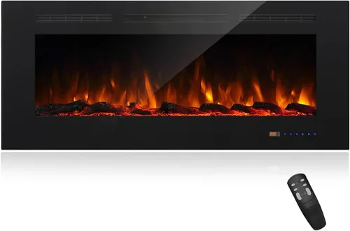Inserto de chimenea eléctrica empotrable de 50 pulgadas, 5 ajustes de llama, juego de troncos u opciones de cristal, control de temperatura por