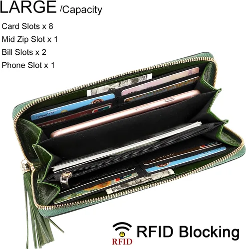 Miniatura 3 de PIJUSHI Billeteras de cuero para mujer, cartera floral con tarjetero