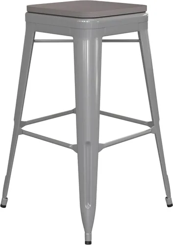 Miniatura 22 de Flash Furniture Kai Taburete de grado comercial para interiores y exteriores, marco de metal negro, asiento de poliresina negra, 24 pulgadas