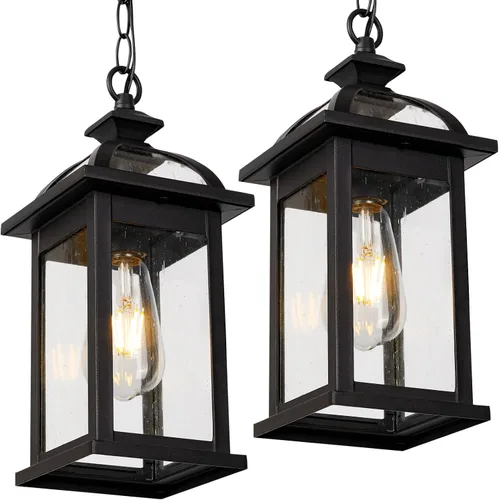 Darkaway Farol colgante para exteriores, luz colgante de porche con vidrio de aluminio para exteriores, para porche, patio, entrada (paquete de 2,