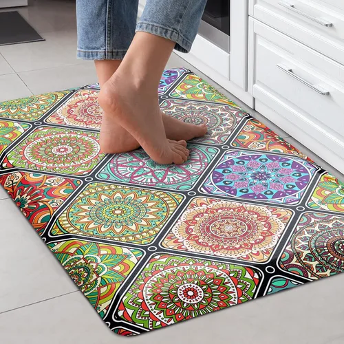 QIYI Tapete de cocina bohemio antifatiga, acolchado de espuma de 3/5 pulgadas de grosor, impermeable, cómodo, para decoración de interiores,