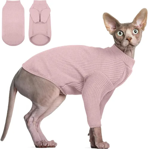 Miniatura 11 de DENTRUN Sphynx Camisas para Gatos Sin Pelo Suéter Pullover Camisetas para Gatitos, Ropa para Gatos Transpirable Suéter de Cuello Alto Adorable Ropa