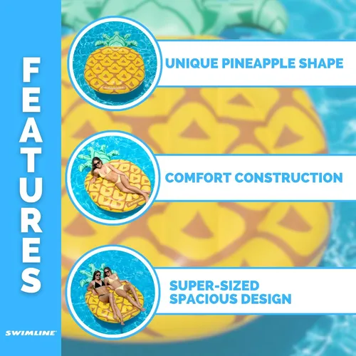 Miniatura 4 de Swimline Pineapple Jumbo Isla Flotante para Piscina Amarillo/Verde 88x50 pulgadas Piña