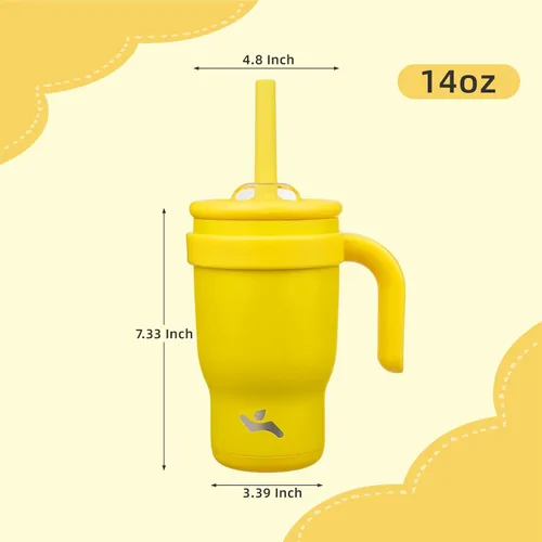 Miniatura 5 de Konokyo Vaso de 14 onzas con asa lateral, botella de agua aislada con popote y tapa 2 en 1, taza de acero inoxidable, taza de café de viaje
