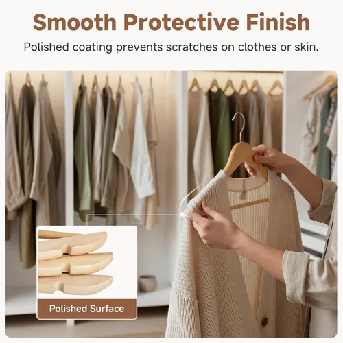 Miniatura 7 de StorageWorks Paquete de 20 perchas de madera para armario, perchas de ropa resistentes para trajes, camisas, pantalones, chaquetas, color madera