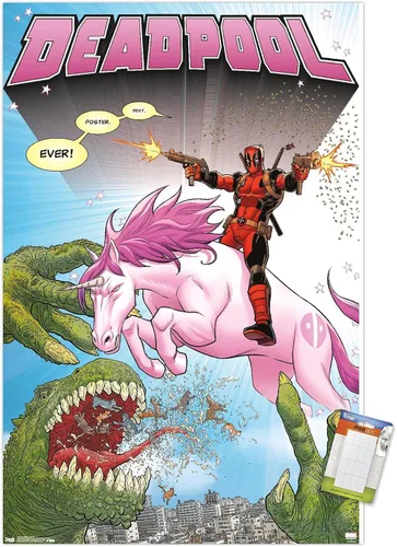 Miniatura 10 de Marvel Comics Deadpool - Póster de pared de unicornio, 34 pulgadas de largo x 22.4 pulgadas de ancho, paquete de póster y clip