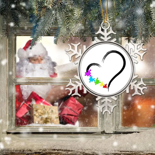 Miniatura 6 de Generic Adorno colgante de árbol de Navidad con forma de copo de nieve de metal, decoración de conciencia de autismo, regalo de recuerdo de Navidad
