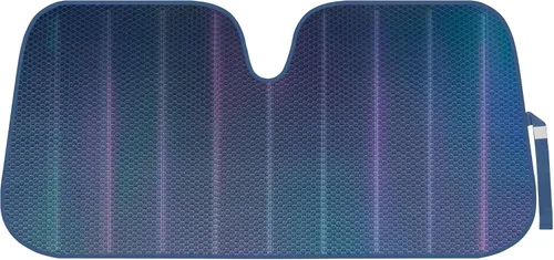 BDK Parasol para parabrisas delantero iridiscente negro mate, estilo acordeón, plegable, para automóvil, camión, SUV, camioneta, bloquea los rayos