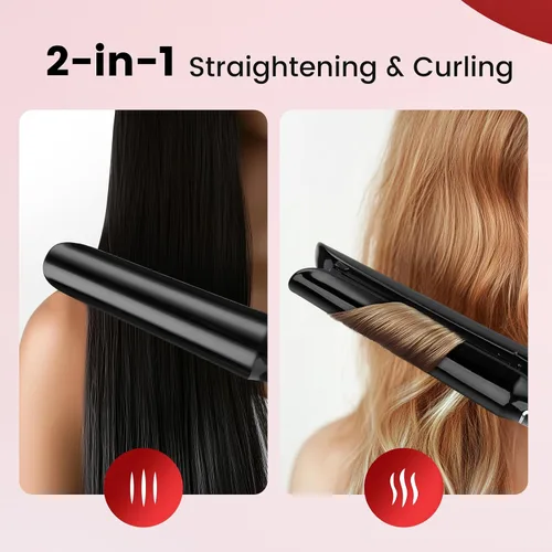 Miniatura 3 de PRITECH - Plancha y rizador de cabello 2 en 1 con plancha plana de titanio y rizador de cerámica, la mejor plancha plana para cabello fino, Negro