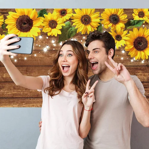 Miniatura 7 de Tatuo Fondo rústico de girasoles de 6.1 x 3.6 pies, fondo de fotografía de girasoles, fondo marrón para fotografía, fondo de pared para estudio