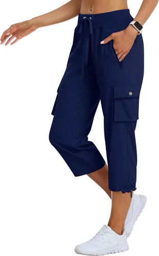 MoFiz Pantalones cargo capri de senderismo para mujer, ligeros, de secado rápido, atléticos, viajes, casuales, holgados, cómodos, bonitos bolsillos