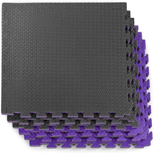 Miniatura 8 de Xspec Azulejos de espuma EVA reversible de 1 pulgada extra gruesa de 48 pies cuadrados (24 x 24 pulgadas), patrón de acero, 12 piezas, negro/morado