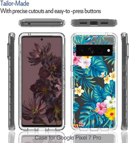 Miniatura 5 de Funda para Pixel 7 Pro/Google 7 Pro, funda protectora de TPU transparente floral a prueba de golpes para Google Pixel 7 Pro (flores y hojas)