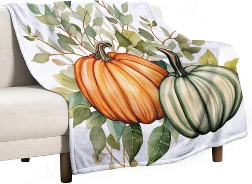 Miniatura 44 de Manta de lana cuadriculada con diseño de calabaza, hojas de arce, Acción de Gracias, manta de cama para otoño, Acción de Gracias, ligera, súper