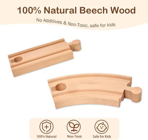 Miniatura 3 de Set de pistas de tren de madera 53 piezas, paquete de expansión de accesorios para pistas de tren de madera compatible con Melissa and Doug
