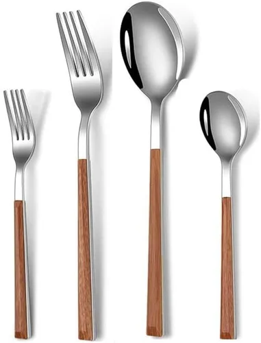 Miniatura 14 de Juego de cubiertos de acero inoxidable de 20 piezas, tenedores, cucharas, servicio para 4, juego de vajilla para comer en casa, incluye tenedor