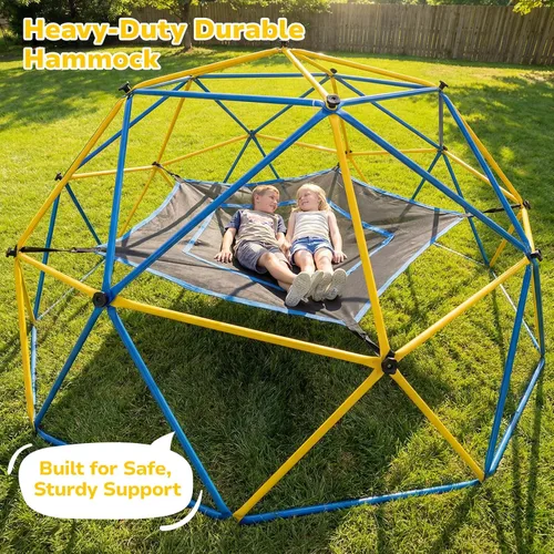 Miniatura 2 de Hapfan Jungle Gym, cúpula de escalada de 10 pies con hamaca y columpio, equipo de juego al aire libre con barras para monos para niños de 3 a 12
