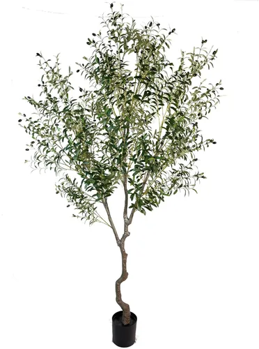 AfanD Árbol artificial de olivo sintético de 8 pies (92 pulgadas, 3200 hojas) de alto, planta de olivo falso en maceta, árbol de seda artificial,