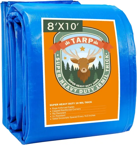 Miniatura 9 de Lona azul, lonas resistentes al agua de 16 x 20 pulgadas, lona de plástico impermeable de poliéster de 16 mil de grosor con ojales de metal cada