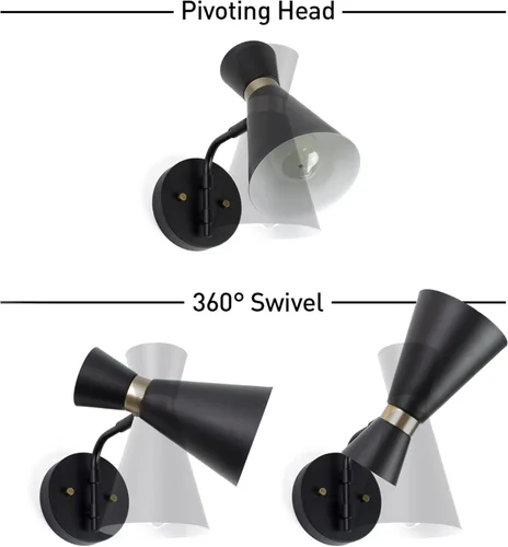 Miniatura 5 de Globe Electric 65855 Belmont - Aplique de pared con 1 luz, negro satinado, detalles dorados Belmont (negro mate)