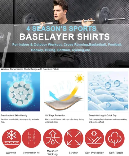 Miniatura 5 de Men's Compression Shirts Long Sleeve, Active Workout Running T-Shirt Top Cool Dry Lightweight Sports Base-Layer 3 Pack