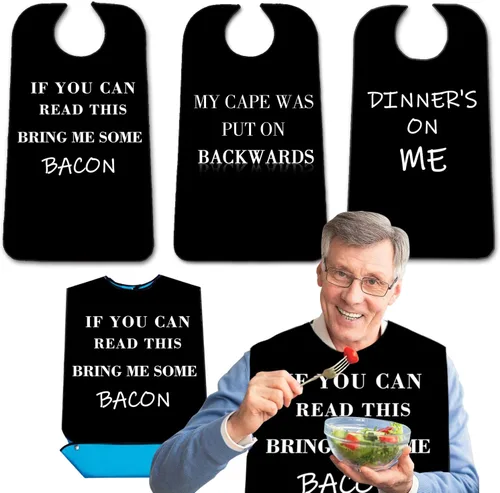 Miniatura 9 de Baberos para adultos con recogedor de migas, baberos lavables y ajustables para adultos, para mujeres, hombres, ancianos y personas mayores