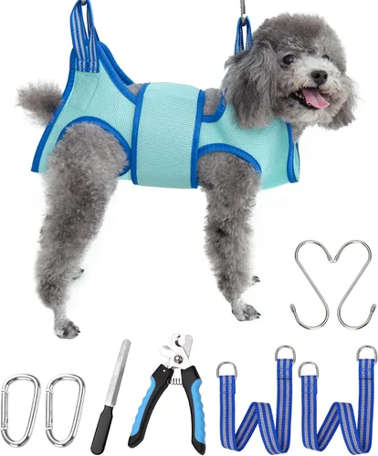 Miniatura 8 de Kkiimatt Hamaca de aseo para perros, soporte de arnés colgante para perro mediano para cortar uñas, hamaca de corte de uñas, bolsa de sujeción