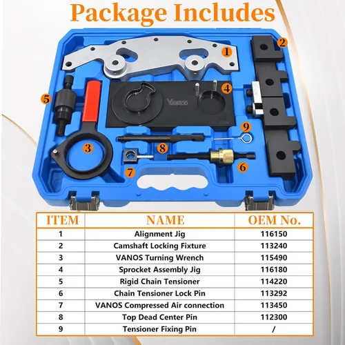 Miniatura 2 de Kit de herramientas de bloqueo de alineación de árbol de levas Double Vanos, compatible con BMW M52, M52TU, M54, M56, 325i, 325xi, 325Ci, 330i, azul