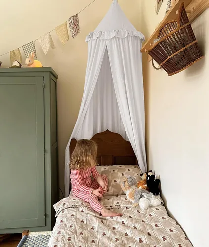 Miniatura 12 de Toldo de cama para niños con volantes, red de algodón para cuna, rincón de lectura, cortina de escondite, colgante, tienda de campaña redonda, ropa