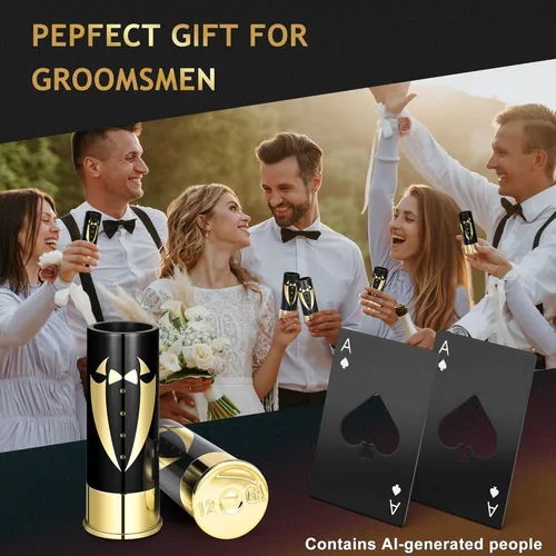 Miniatura 6 de Yoption Set de 16 piezas de regalos para padrinos de boda, 8 vasos de chupito con 8 abridores de botellas tamaño tarjeta de crédito para propuesta
